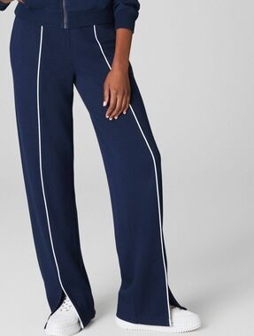 SPANX Airpique Straight Track Pant NWT Small Tall Blue Piped Athleisure